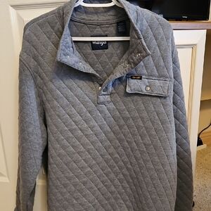 Wrangler Quilted Gray Pullover with Snap Collar Sz LG